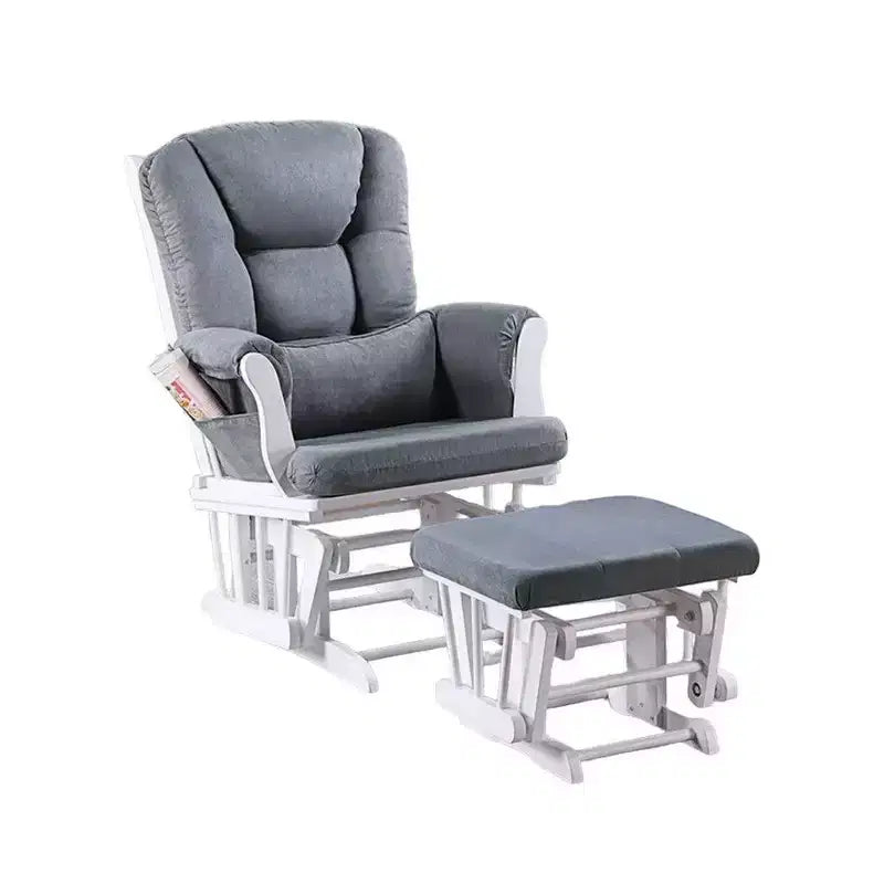Fauteuil inclinable manuel Royal Hampton Glider avec pouf carré, bois blanc, gris