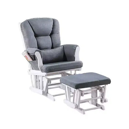Fauteuil inclinable manuel Royal Hampton Glider avec pouf carré, bois blanc, gris