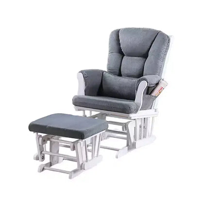 Fauteuil inclinable manuel Royal Hampton Glider avec pouf carré, bois blanc, gris