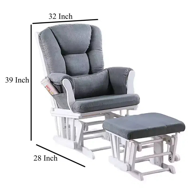 Fauteuil inclinable manuel Royal Hampton Glider avec pouf carré, bois blanc, gris