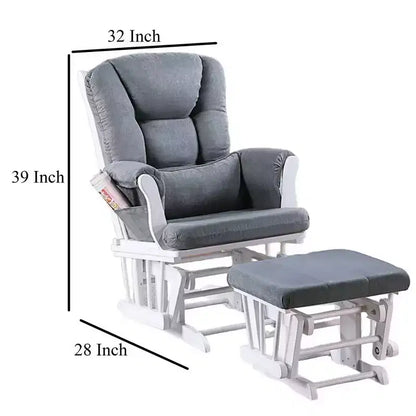 Fauteuil inclinable manuel Royal Hampton Glider avec pouf carré, bois blanc, gris