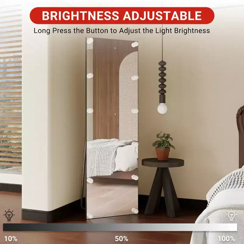 Miroir pleine longueur à angle droit avec support, miroir sur pied, cadre en alliage d'aluminium, peut être installé droit ou fixé au mur.