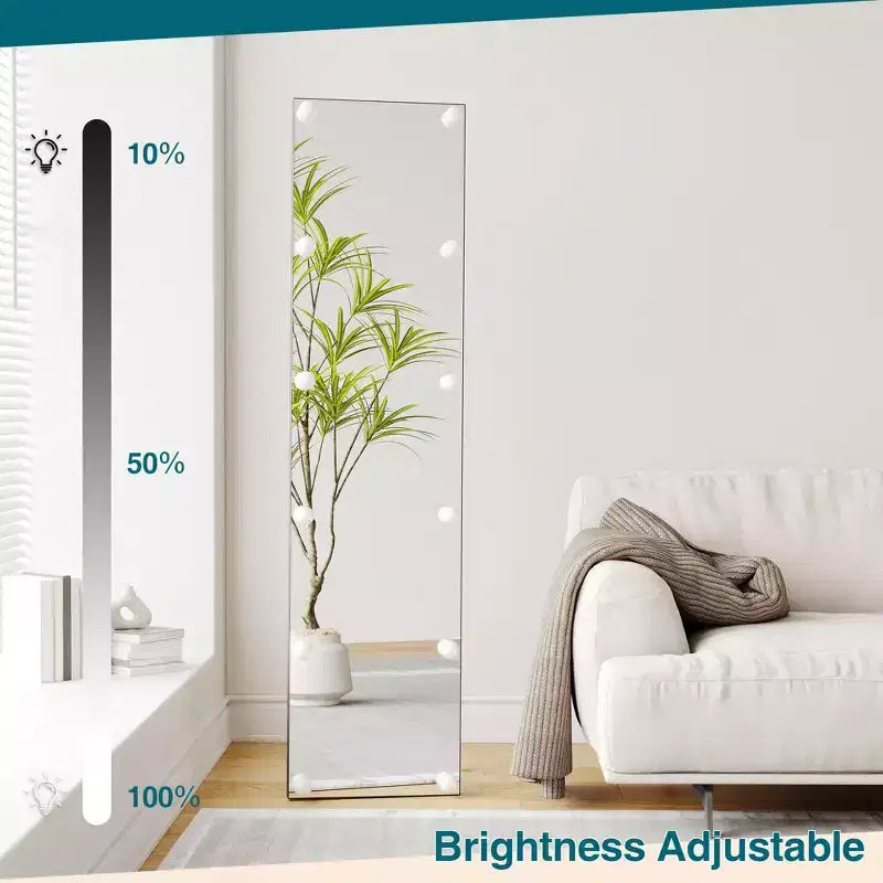 Miroir pleine longueur à angle droit avec support, miroir sur pied, cadre en alliage d'aluminium, peut être installé droit ou fixé au mur.