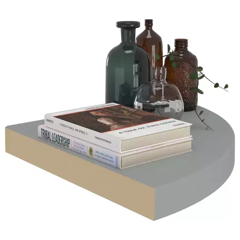 Lot de 2 étagères d'angle petites gris alvéolé MDF, métal