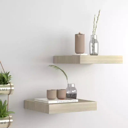Wall Shelf Set of 2 Oak Honeycomb MDF, Metal 9.1 x 9.3 x 1.5 in