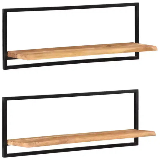 Wall Shelf Set of 2 Natural wood and black