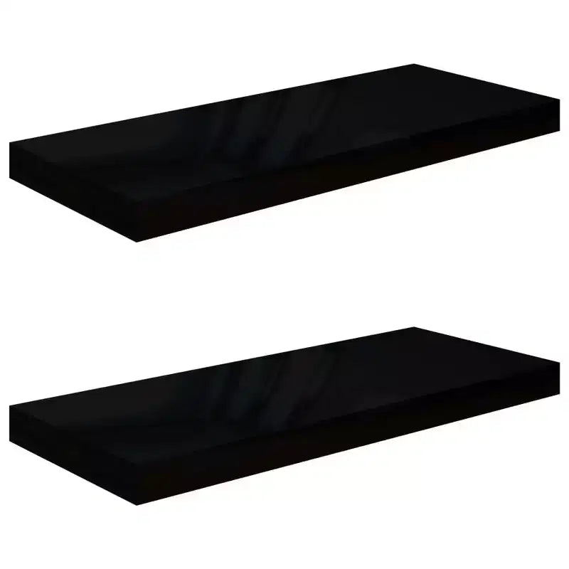 Étagère murale, lot de 2, noir brillant, MDF alvéolé, métal, moyenne