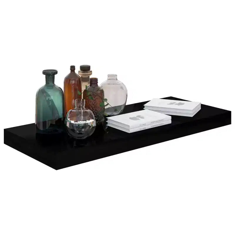 Étagère murale, lot de 2, noir brillant, MDF alvéolé, métal, moyenne