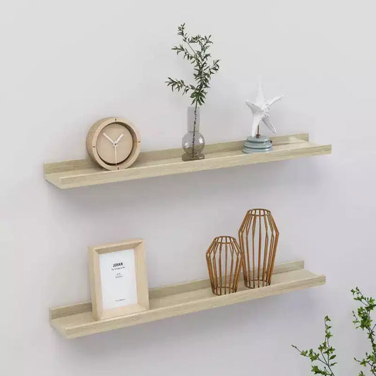 Wall Shelf Set of 2 Sonoma Oak MDF Wall Mounting Wall Shelf