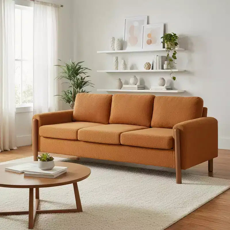 Homy Casa 83,86 Canapé trois places avec accoudoirs incurvés et pieds en bois intégrés, revêtement en tissu bouclette