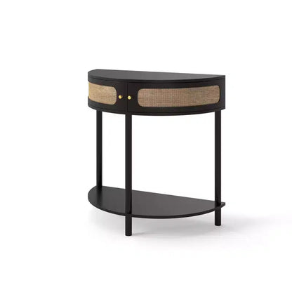 Console demi-lune Homy Casa avec porte en rotin, meuble de rangement d'entrée