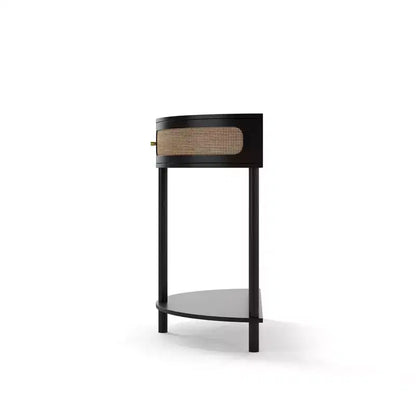Console demi-lune Homy Casa avec porte en rotin, meuble de rangement d'entrée