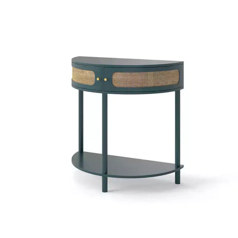 Console demi-lune Homy Casa avec porte en rotin, meuble de rangement d'entrée