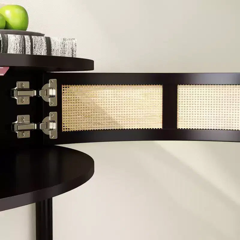 Console demi-lune Homy Casa avec porte en rotin, meuble de rangement d'entrée