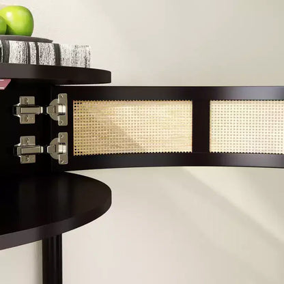 Console demi-lune Homy Casa avec porte en rotin, meuble de rangement d'entrée