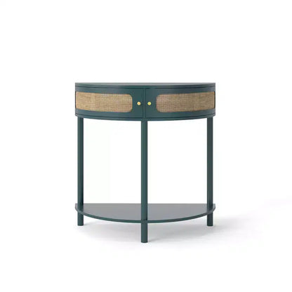 Console demi-lune Homy Casa avec porte en rotin, meuble de rangement d'entrée