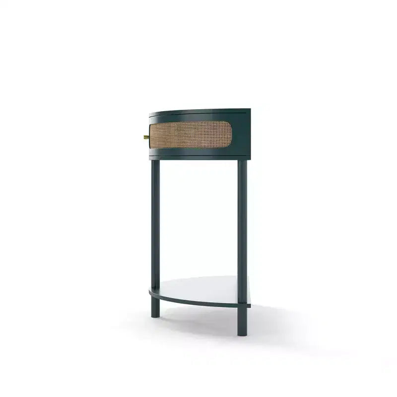 Console demi-lune Homy Casa avec porte en rotin, meuble de rangement d'entrée