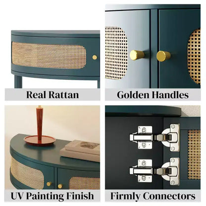 Console demi-lune Homy Casa avec porte en rotin, meuble de rangement d'entrée