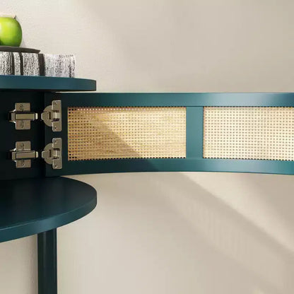 Console demi-lune Homy Casa avec porte en rotin, meuble de rangement d'entrée