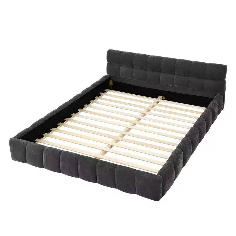 Lit plateforme rembourré Homy Casa avec tête de lit capitonnée, pour chambre à coucher ou chambre d'amis