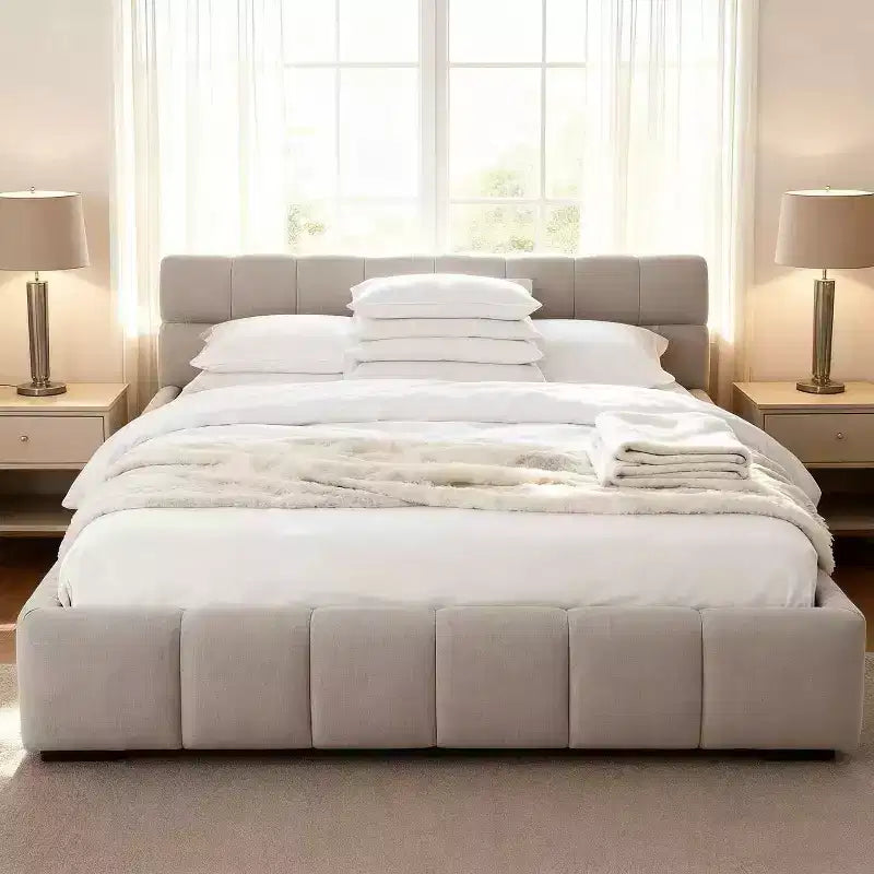 Lit plateforme rembourré Homy Casa avec tête de lit capitonnée, pour chambre à coucher ou chambre d'amis