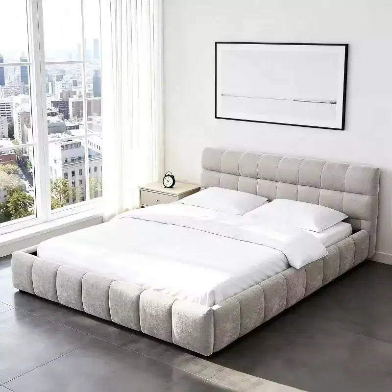 Homy Casa Upholstered Platform Bed Frame with Tufted Headboard, for Bedroom or Guest Room