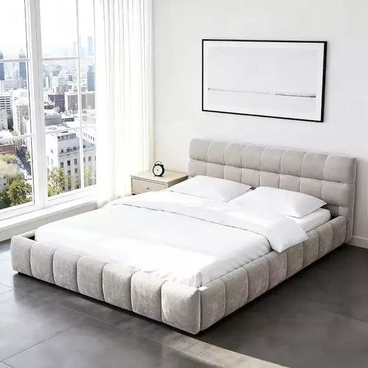 Homy Casa Upholstered Platform Bed Frame with Tufted Headboard, for Bedroom or Guest Room