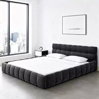 Lit plateforme rembourré Homy Casa avec tête de lit capitonnée, pour chambre à coucher ou chambre d'amis