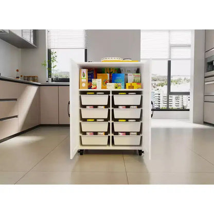 Okak Îlot de cuisine avec 2 portes de placard, chariot de cuisine avec grand espace de rangement, îlot de cuisine sur roulettes pour cuisine, salle à manger, blanc