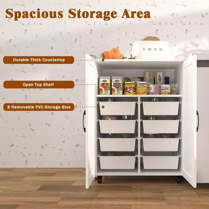 Okak Îlot de cuisine avec 2 portes de placard, chariot de cuisine avec grand espace de rangement, îlot de cuisine sur roulettes pour cuisine, salle à manger, blanc
