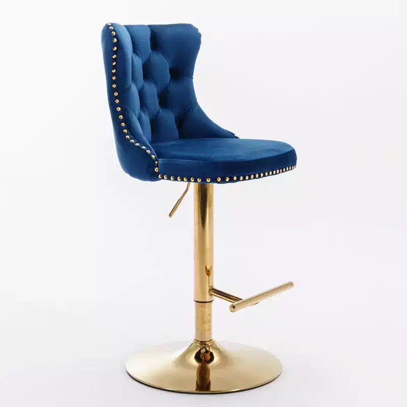 Lot de 2 tabourets de bar pivotants en velours Okak à hauteur réglable, tabourets de bar modernes rembourrés avec base dorée pour pub à la maison