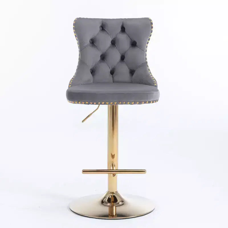 Lot de 2 tabourets de bar pivotants en velours Okak à hauteur réglable, tabourets de bar modernes rembourrés avec base dorée pour pub à la maison