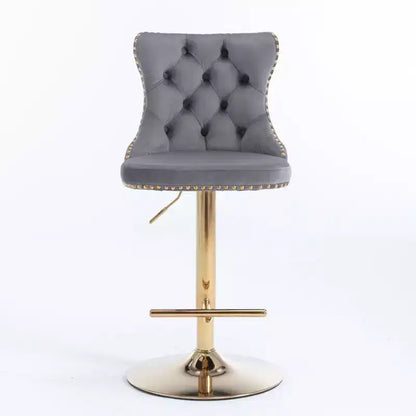 Lot de 2 tabourets de bar pivotants en velours Okak à hauteur réglable, tabourets de bar modernes rembourrés avec base dorée pour pub à la maison
