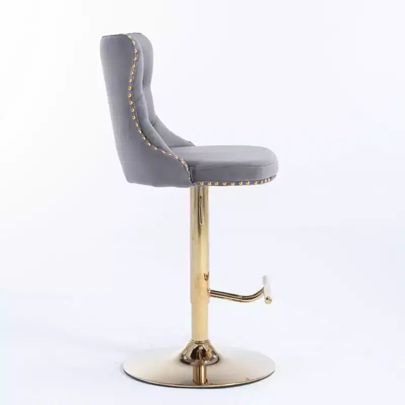 Lot de 2 tabourets de bar pivotants en velours Okak à hauteur réglable, tabourets de bar modernes rembourrés avec base dorée pour pub à la maison