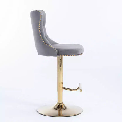 Lot de 2 tabourets de bar pivotants en velours Okak à hauteur réglable, tabourets de bar modernes rembourrés avec base dorée pour pub à la maison