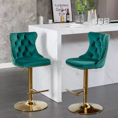 Lot de 2 tabourets de bar pivotants en velours Okak à hauteur réglable, tabourets de bar modernes rembourrés avec base dorée pour pub à la maison