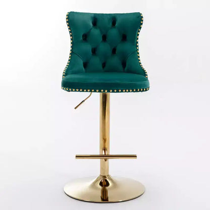 Lot de 2 tabourets de bar pivotants en velours Okak à hauteur réglable, tabourets de bar modernes rembourrés avec base dorée pour pub à la maison