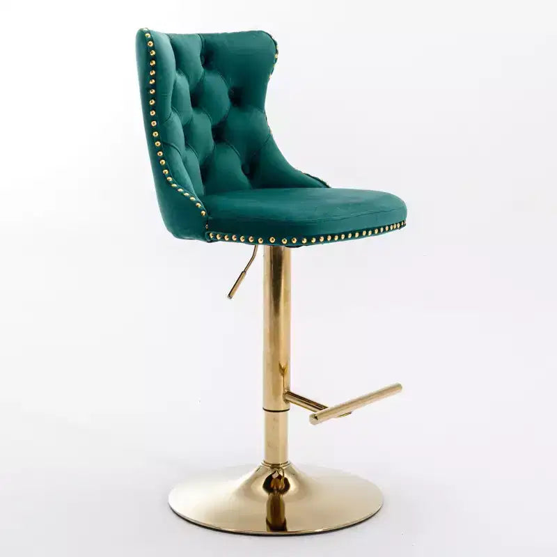 Lot de 2 tabourets de bar pivotants en velours Okak à hauteur réglable, tabourets de bar modernes rembourrés avec base dorée pour pub à la maison