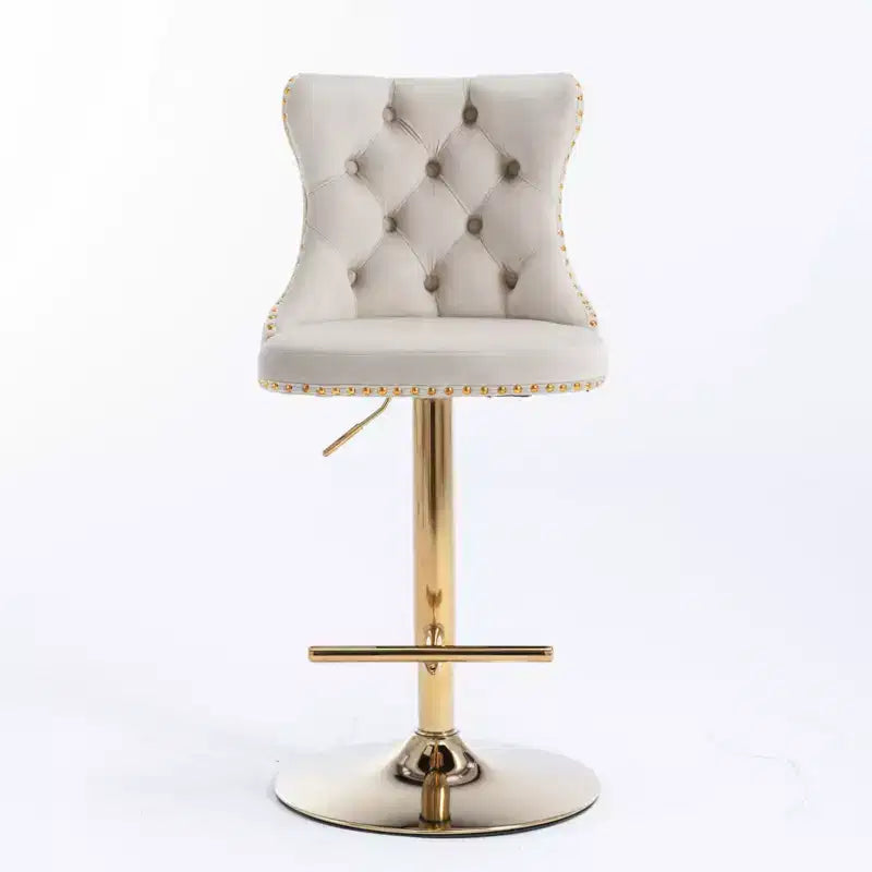 Lot de 2 tabourets de bar pivotants en velours Okak à hauteur réglable, tabourets de bar modernes rembourrés avec base dorée pour pub à la maison
