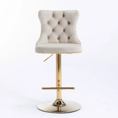 Lot de 2 tabourets de bar pivotants en velours Okak à hauteur réglable, tabourets de bar modernes rembourrés avec base dorée pour pub à la maison