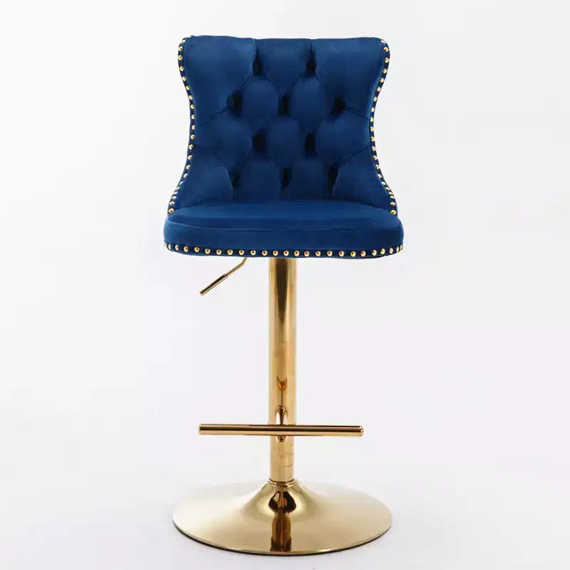 Lot de 2 tabourets de bar pivotants en velours Okak à hauteur réglable, tabourets de bar modernes rembourrés avec base dorée pour pub à la maison