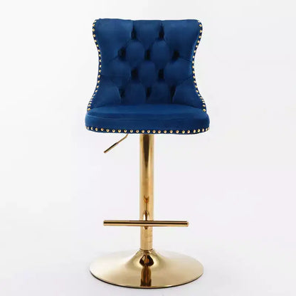 Lot de 2 tabourets de bar pivotants en velours Okak à hauteur réglable, tabourets de bar modernes rembourrés avec base dorée pour pub à la maison