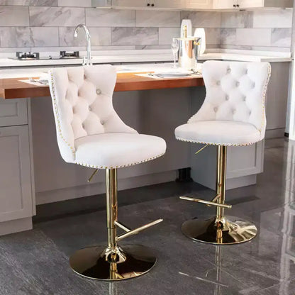 Okak Swivel Velvet Barstools with Adjusatble Seat Height Set of 2, Modern Upholstered Bar Stools with Gold Base for Home Pub