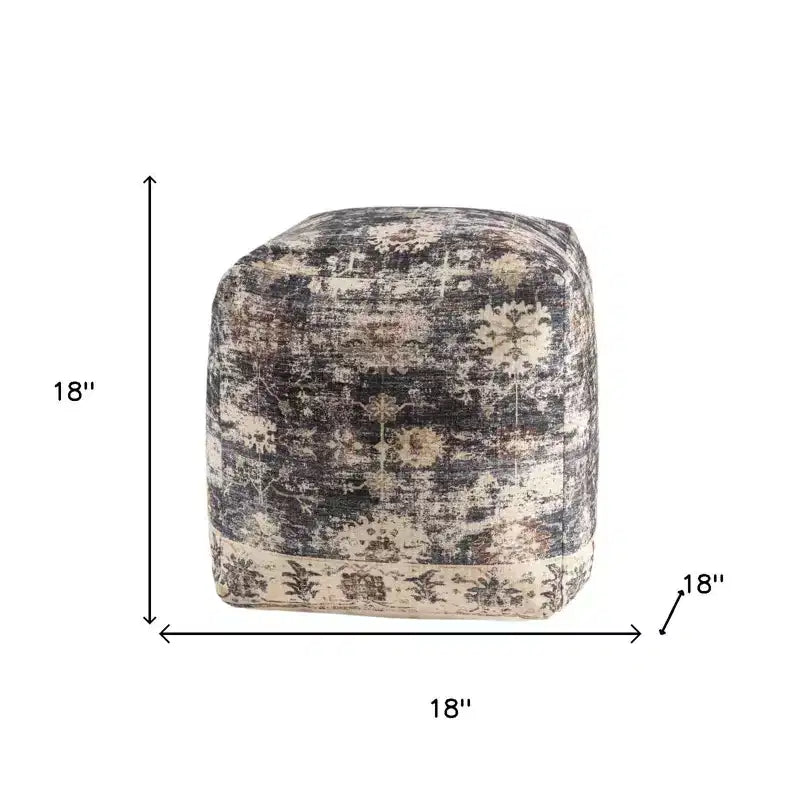 HomeRoots Pouf-ottoman rembourré médaillon bleu marine et marron 18 po