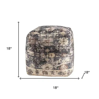 HomeRoots Pouf-ottoman rembourré médaillon bleu marine et marron 18 po