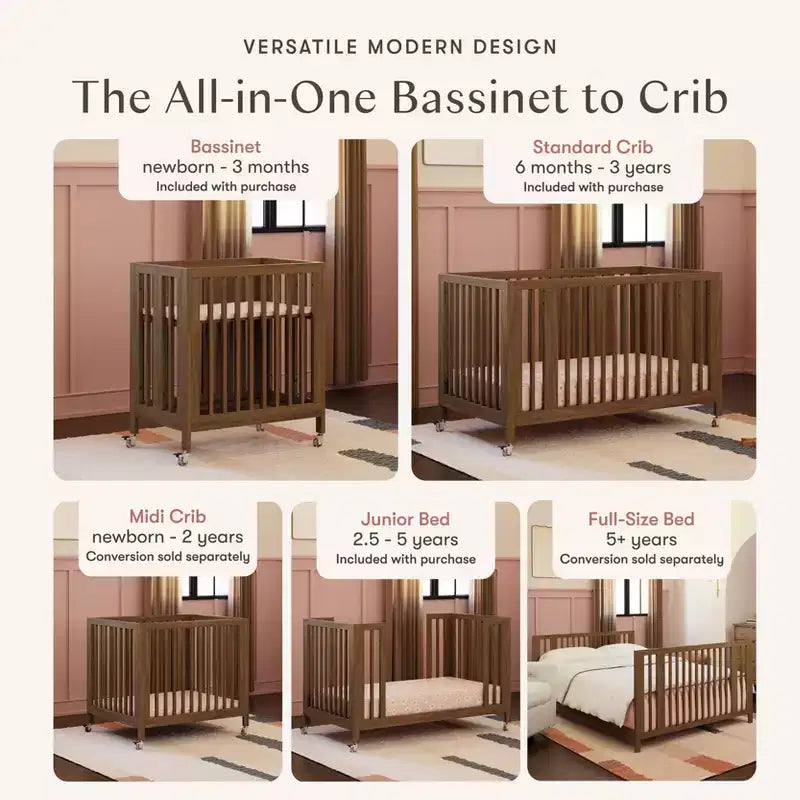 Lit de bébé évolutif 9-en-1 Babyletto Rolli avec berceau et kits de conversion pour lit de bambin