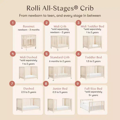 Lit de bébé évolutif 9-en-1 Babyletto Rolli avec berceau et kits de conversion pour lit de bambin