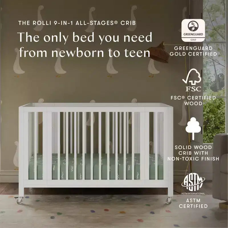 Lit de bébé évolutif 9-en-1 Babyletto Rolli avec berceau et kits de conversion pour lit de bambin
