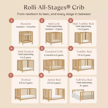 Lit de bébé évolutif 9-en-1 Babyletto Rolli avec berceau et kits de conversion pour lit de bambin