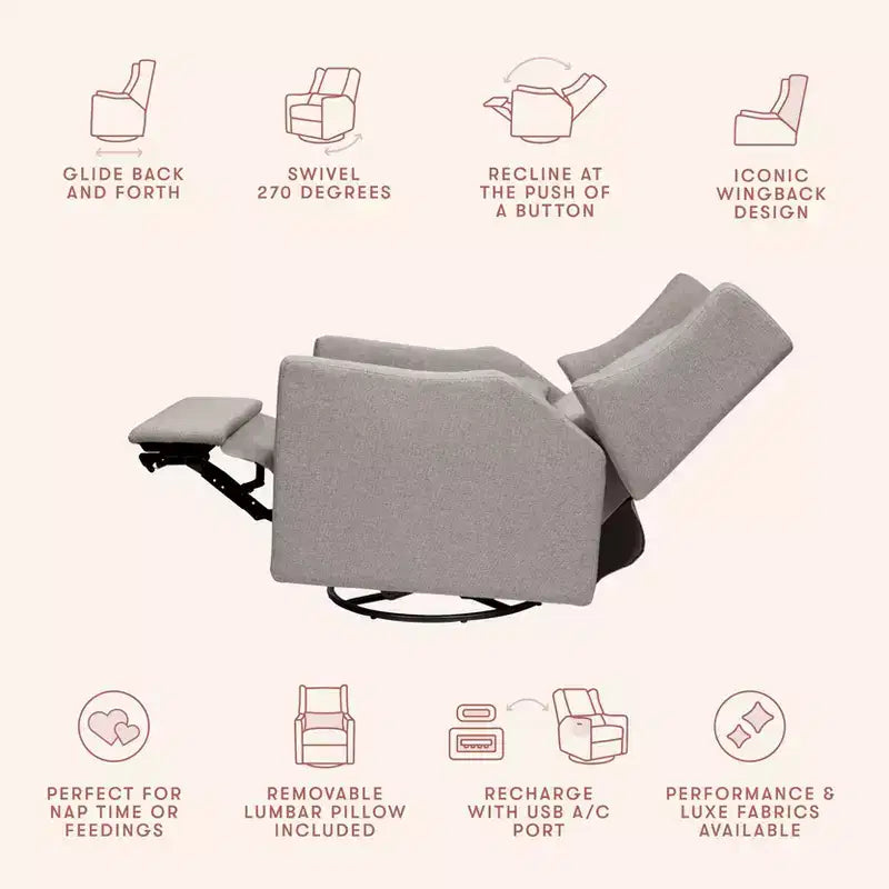 Fauteuil inclinable et pivotant électrique Babyletto Kiwi avec port USB